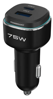 Powerology 75 W Dual-Port High-Power Car Charger - Black/Gre y