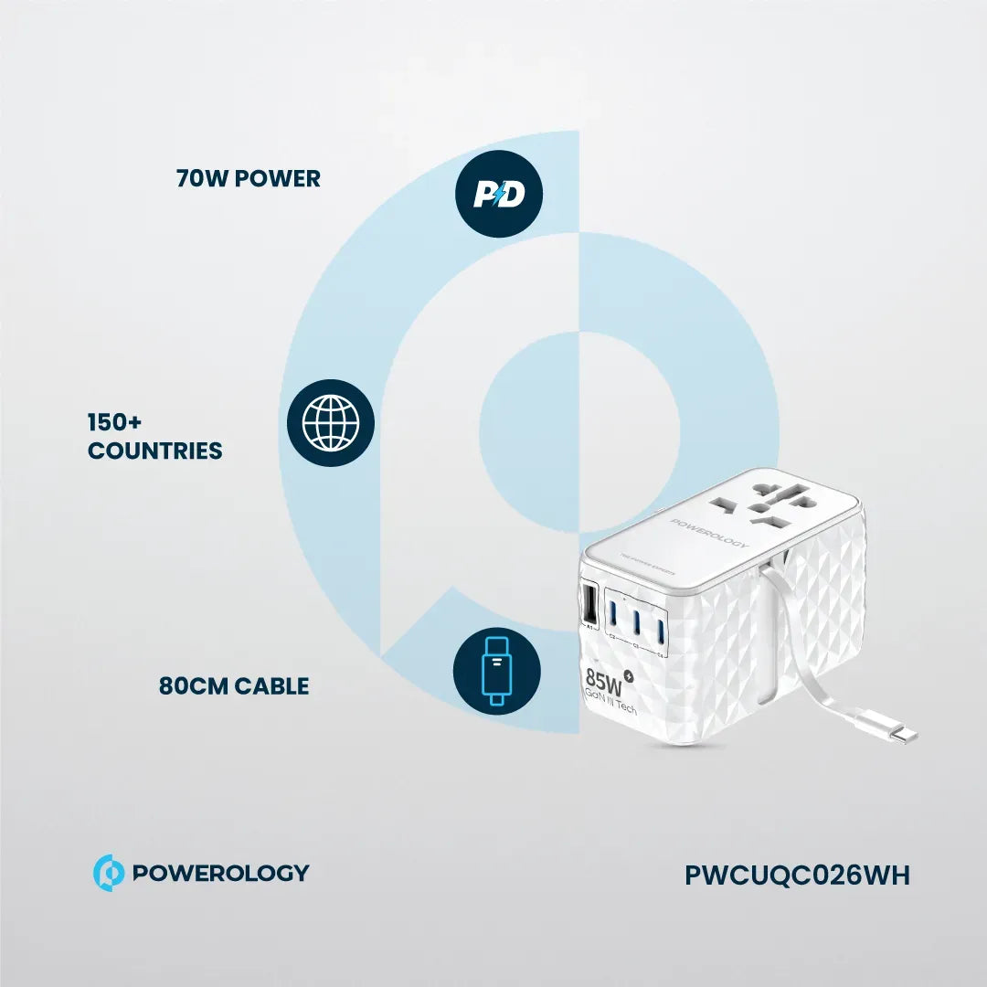 Powerology 85 W Super Charger Retractable Type-CCable - White – image 14