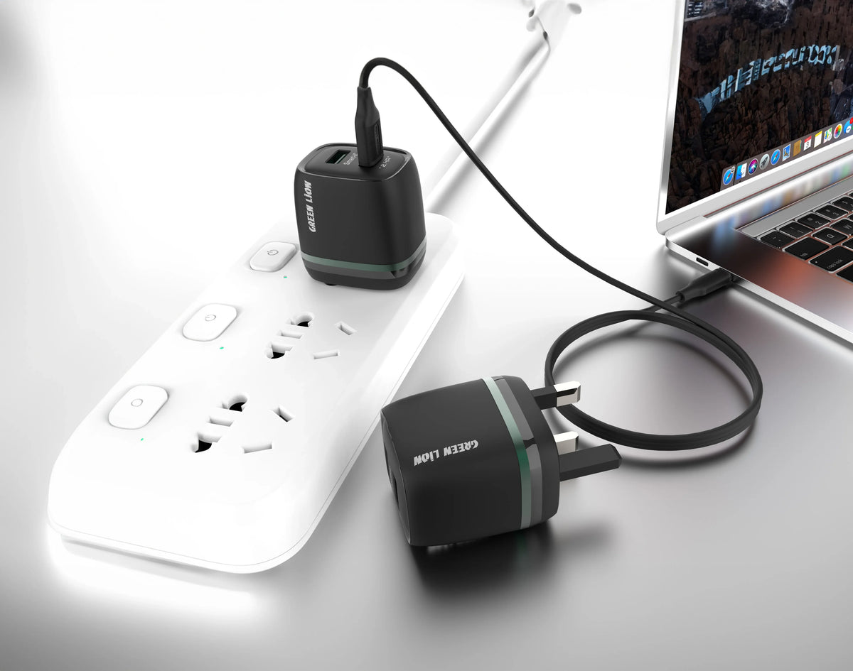 Green Lion Dual USB 12 W Wall Charger With USB-ATo USB-C 1 MCable UK - Black – image 1