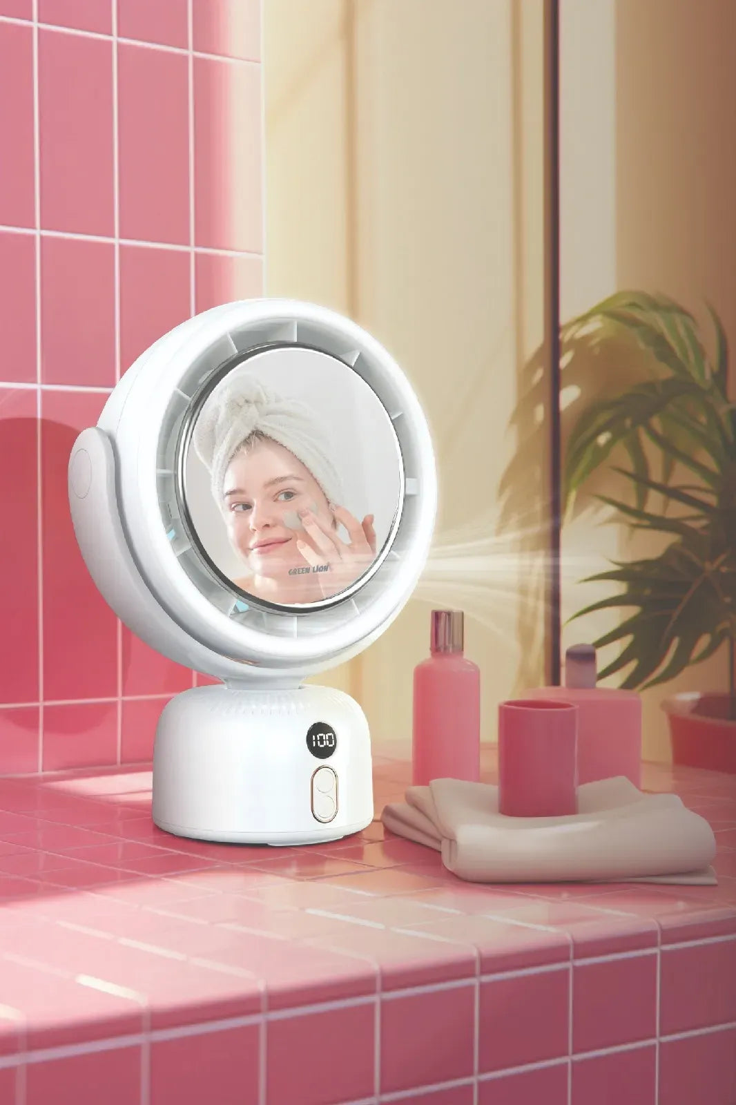 Green Lion Makeup Mirror Fan - White – image 4