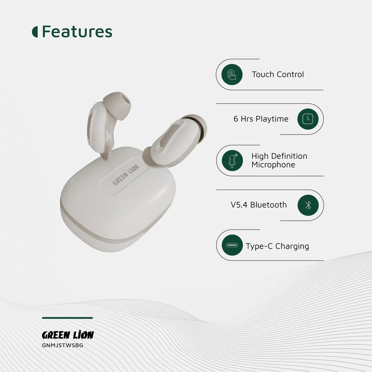 Green Lion Majestic True Wireless Earbuds Tws Beige – image 10