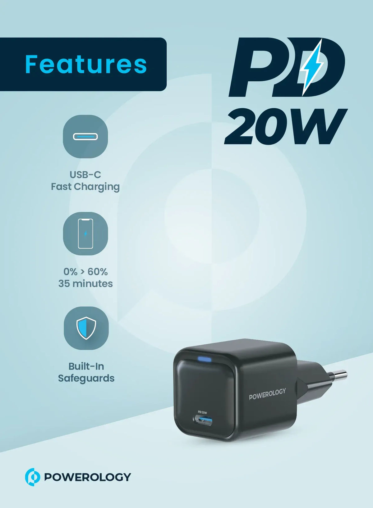 Powerology Ultra Compact Gan Charger PD 20w Eu Black – image 2