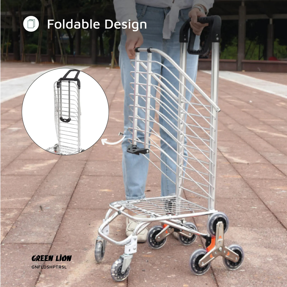 Green Lion Foldable Shopping Trolley Silver – image 11
