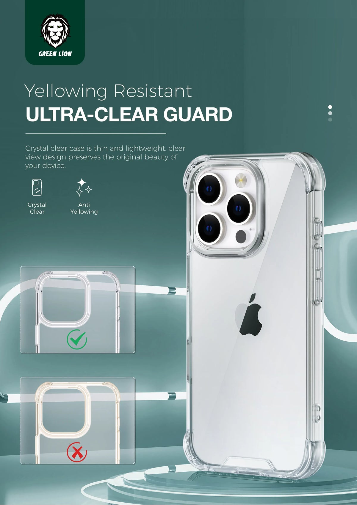 Green Lion Anti Shock Case for Iphone 16 Clear – image 2