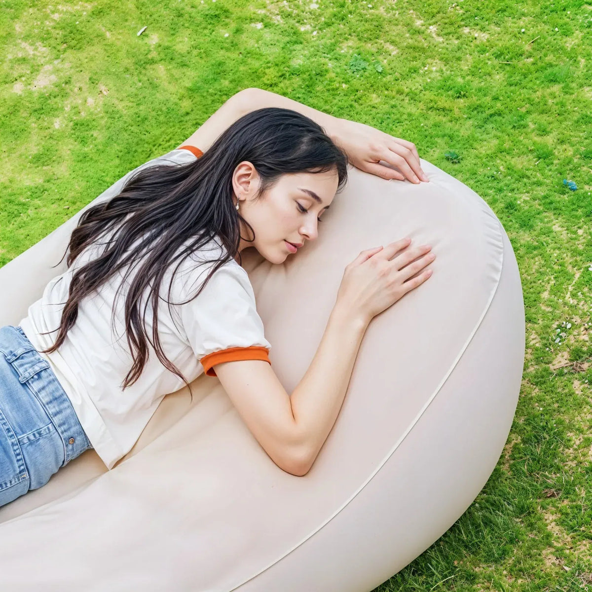 Green Lion Inflatable Air Mattress Sofa Beige – image 6