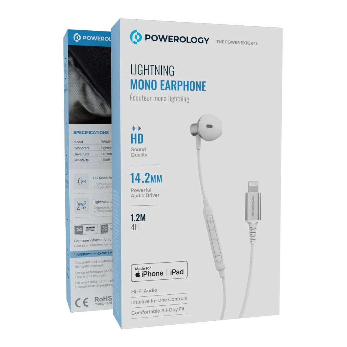 Powerology Lightning Mono Earphone for Iphone and Ipad White – image 4