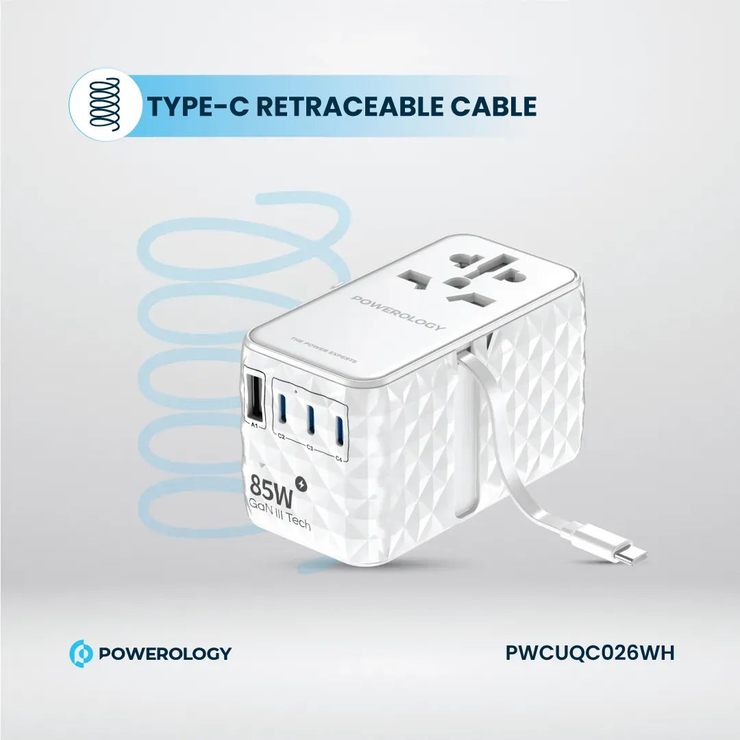 Powerology 85 W Super Charger Retractable Type-CCable - White – image 5