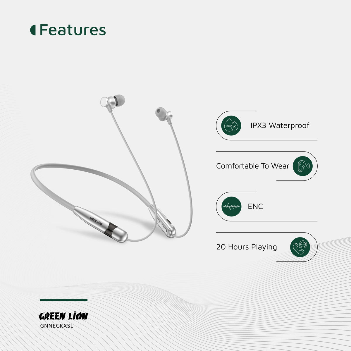 Green Lion Neck XWireless Neckband - Silver – image 2