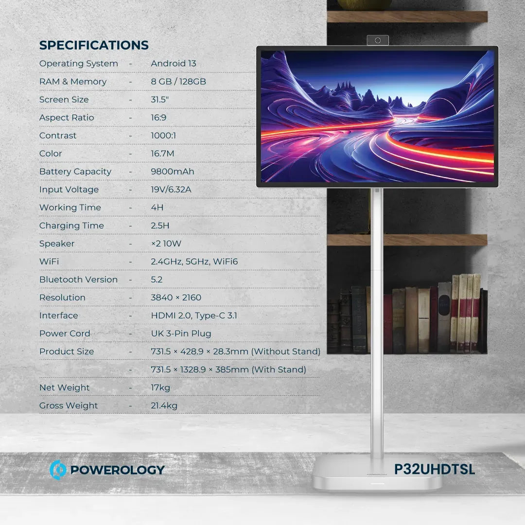 Powerology Android 32” UHD 60 Hz Tabletwith Stand 8+128 GB - Silver – image 15