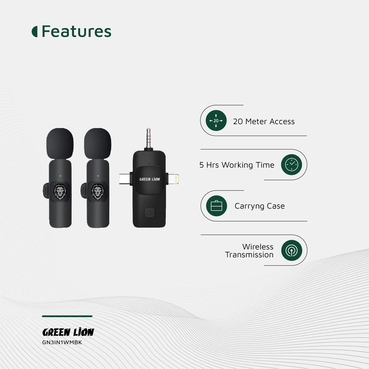 Green Lion 3 in 1 Micro Phone USB-C/Lightening/AUX - Black – image 6