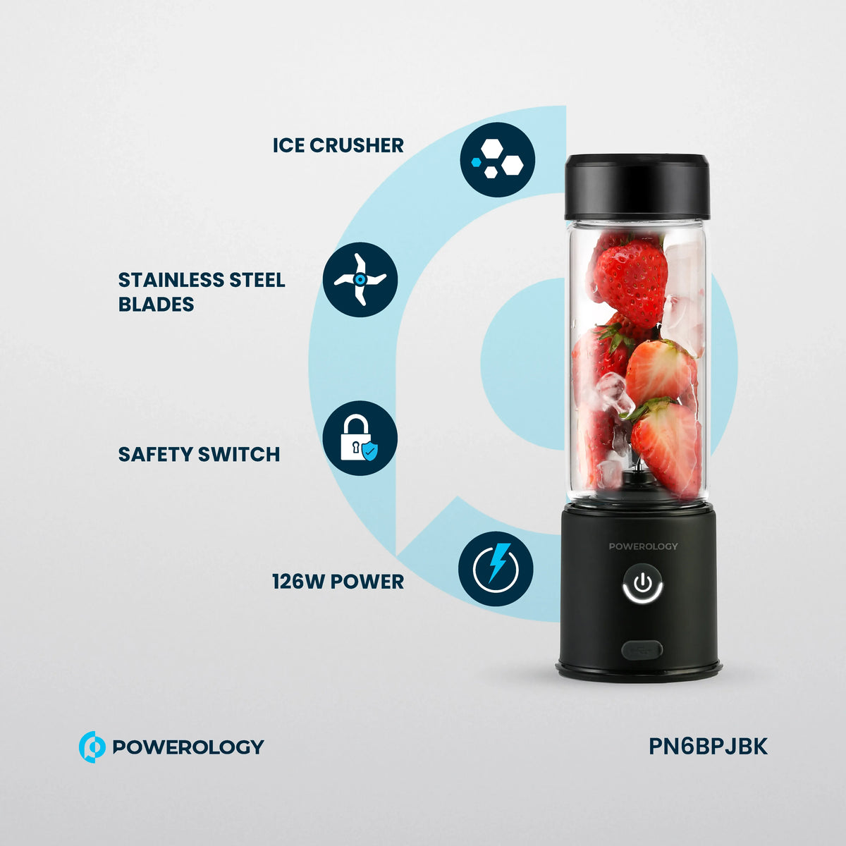 Powerology New 6 Blade Portable Juicer 450ml 126w Black – image 12