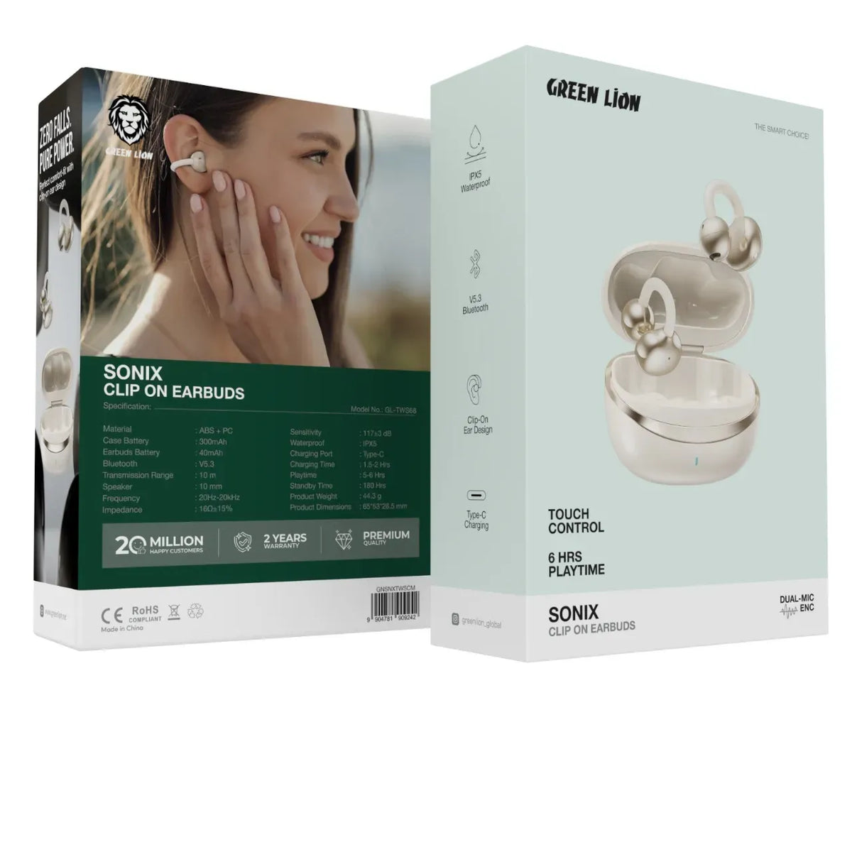 Green Lion Sonix Clip On Earbuds - Cream – image 2