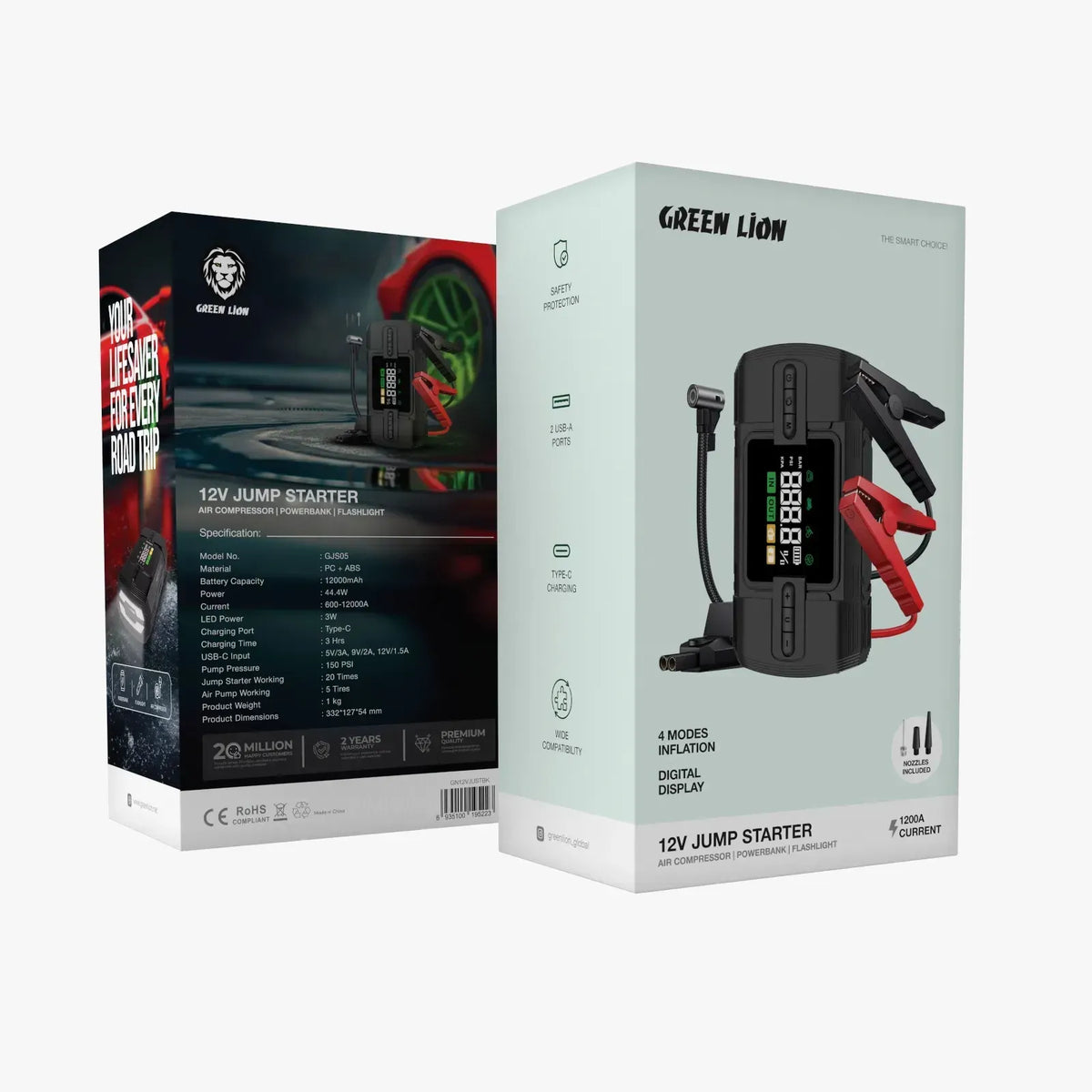 Green Lion 12 VJump Starter 12000 m Ah Power Bank|Flash Light|Air Compressor - Black – image 11