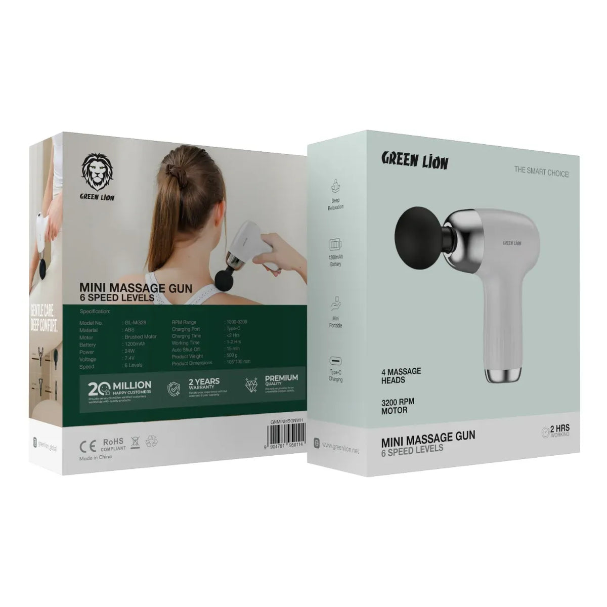 Green Lion Mini Massage Gun 6 Speed Levels - White