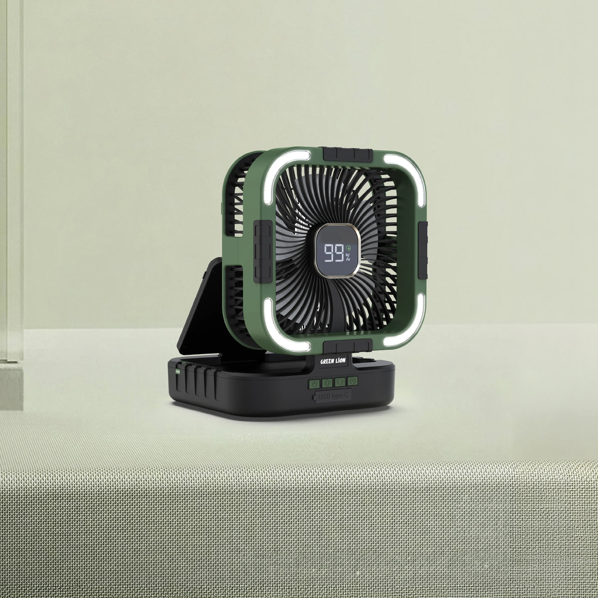 Green Lion 3 in 1 Solar Fan- Fan|Light|Power Bank - Black – image 3
