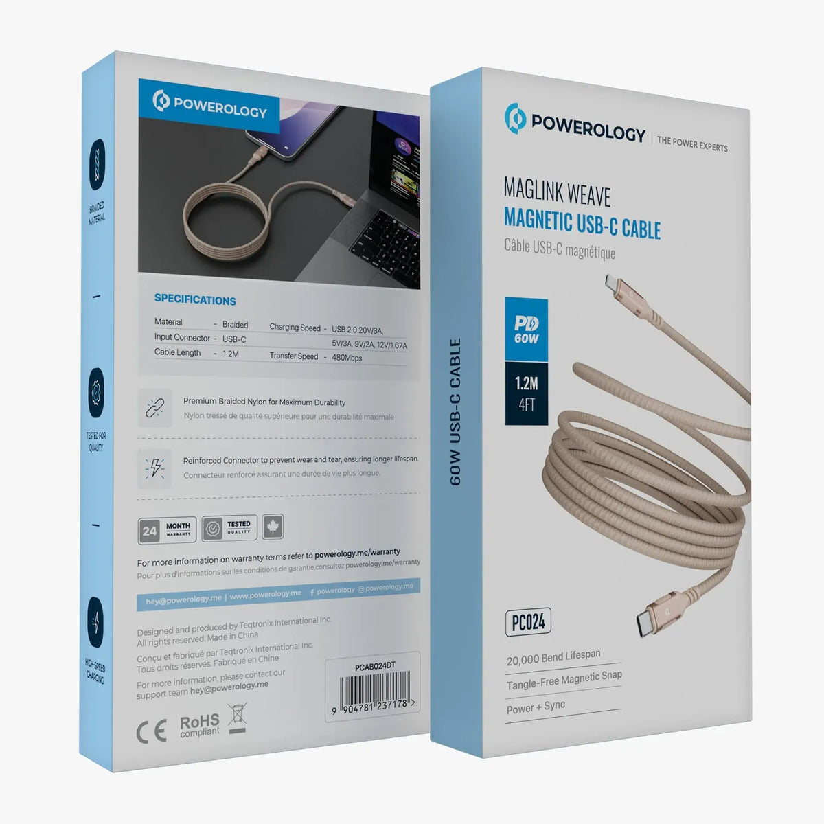 Powerology Malinka Weave Magnetic USB-C 1.2 M Cable PD 60 W - Desert Titanium – image 2