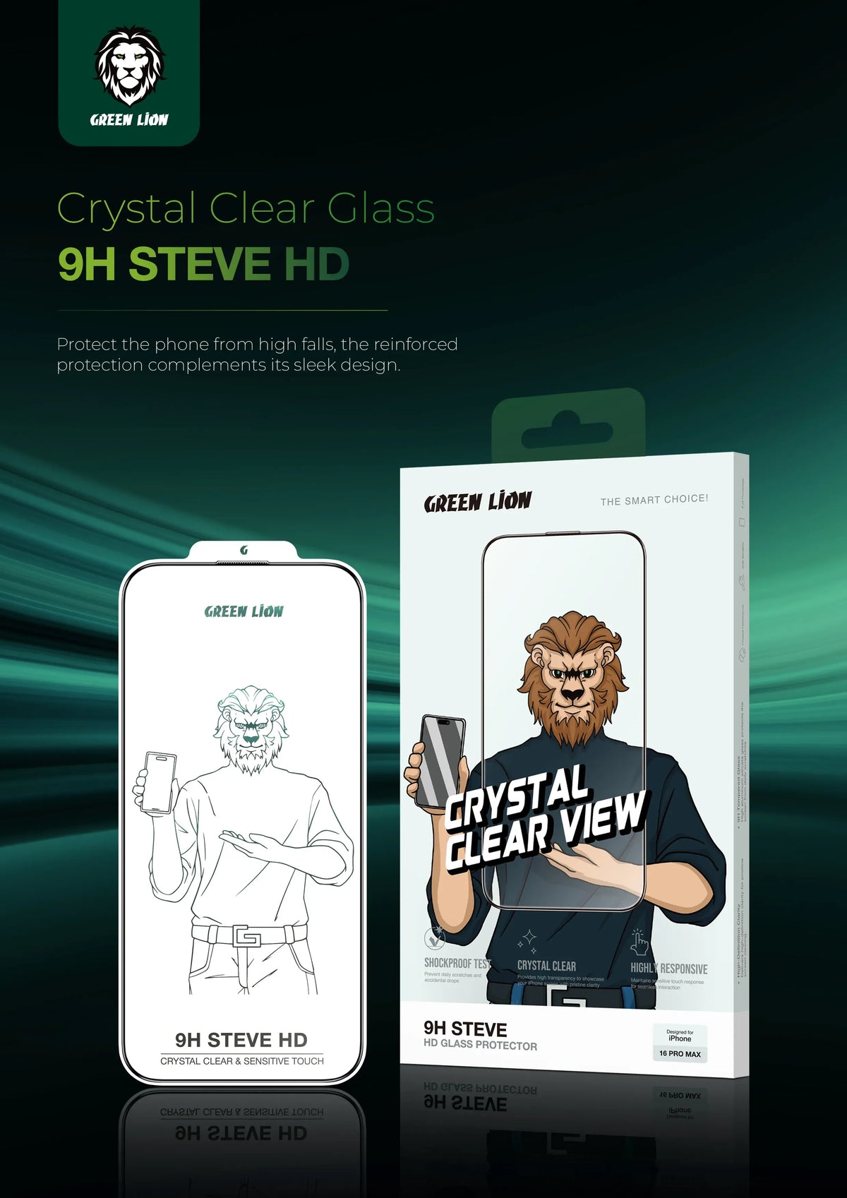 Green Lion 9 HSteve HD Screen Protector - Black Edge/Clear