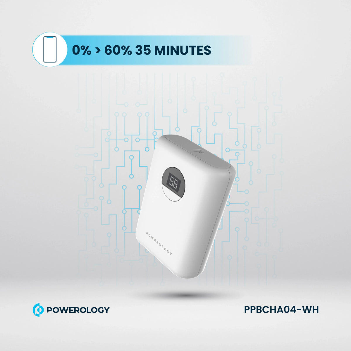 Powerology 10000 m Ah Ultra-Compact Power Bank 20 W PD&QC 3.0 USB-A and USB-C - White – image 7