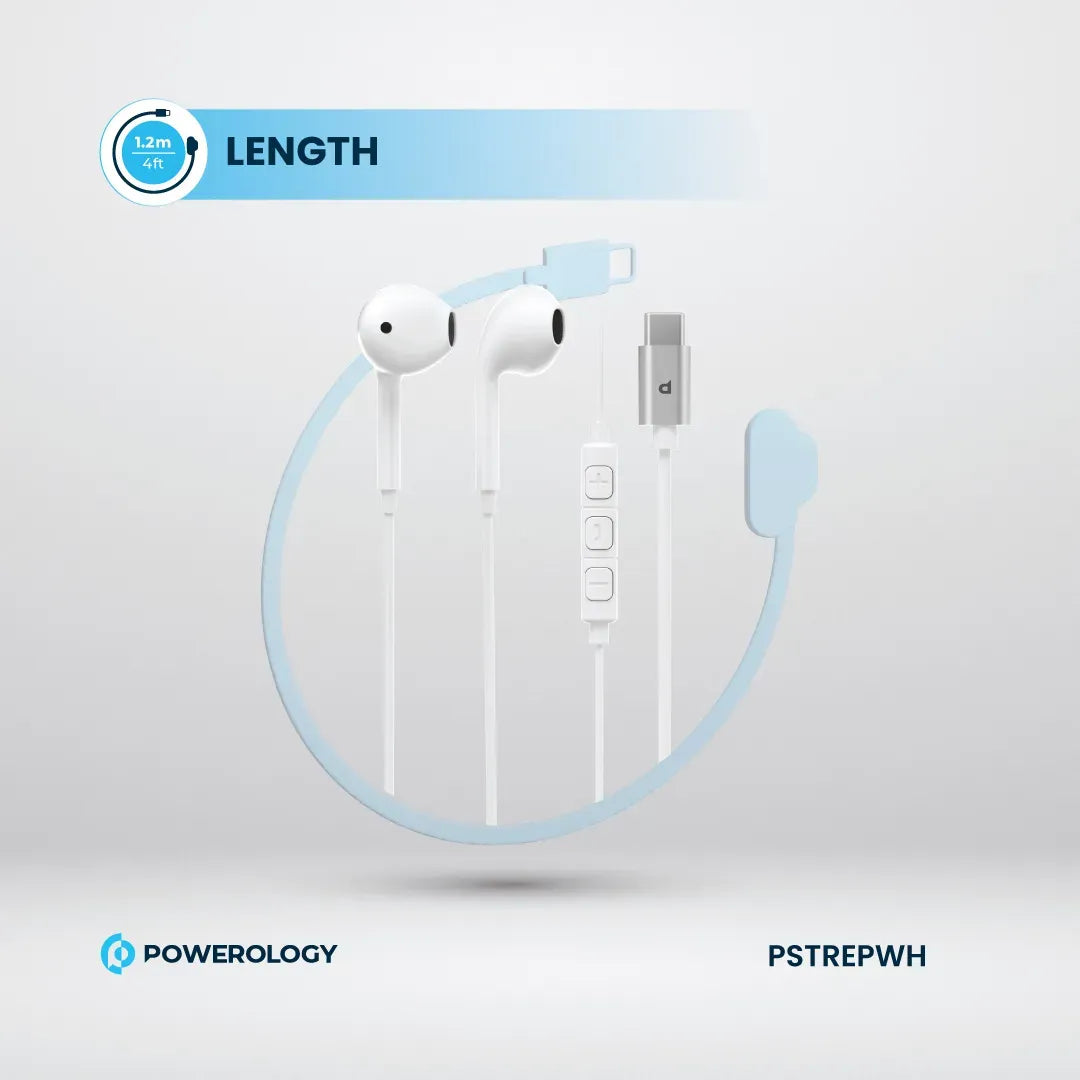 Powerology Type-CConnector Stereo Earphone(1.2 m/4 ft) - White – image 6