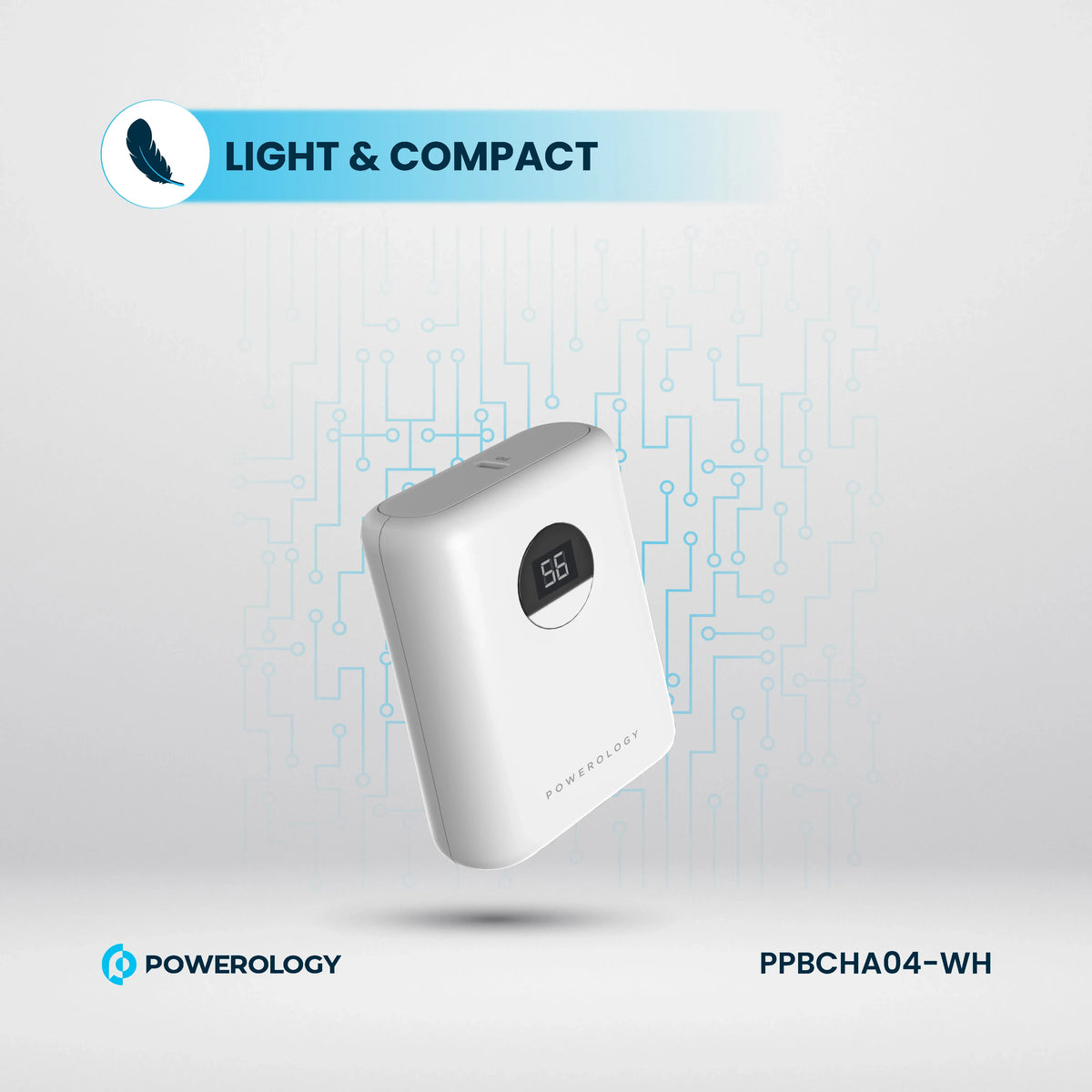 Powerology 10000 m Ah Ultra-Compact Power Bank 20 W PD&QC 3.0 USB-A and USB-C - White – image 4
