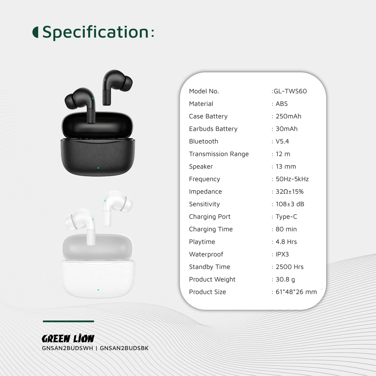 Green Lion Santorini 2-True Wireless Earbuds TWS - Black – image 8