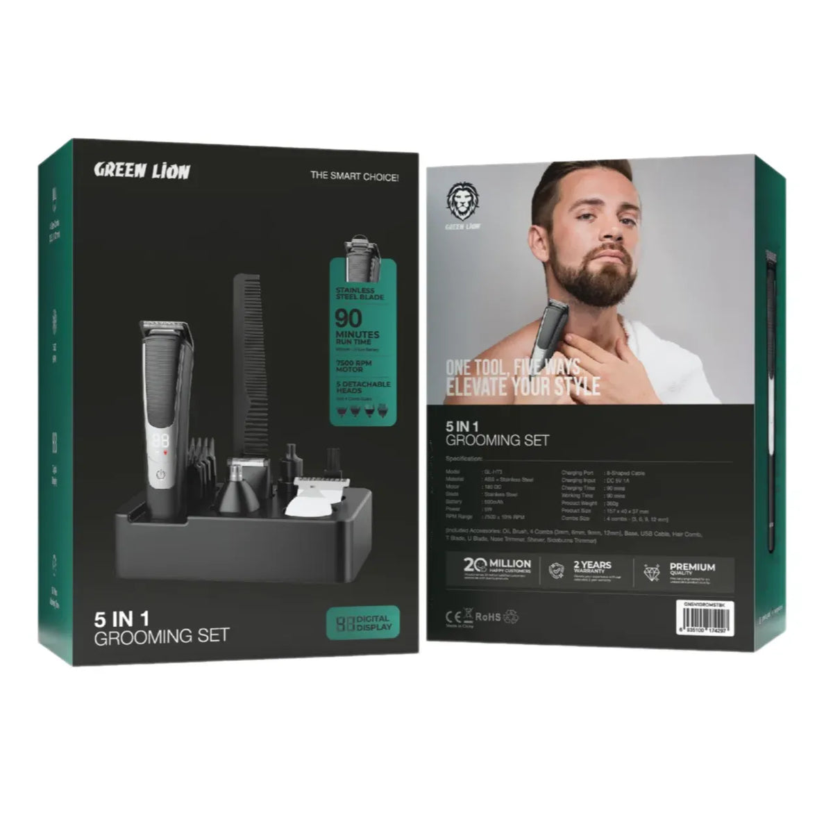 Green Lion 5 in 1 Grooming Set 600mAh Black – image 9