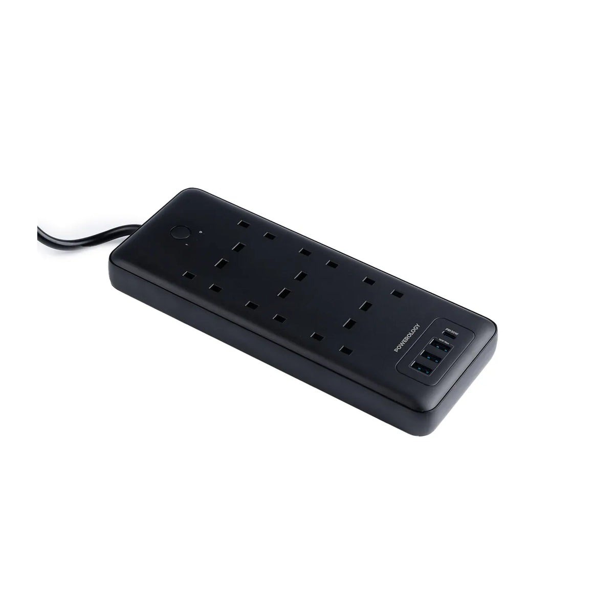 Powerology 48w 6ac 1x PD USB C and 3x QC USB A Power Strip with Uk Plug Black – image 3