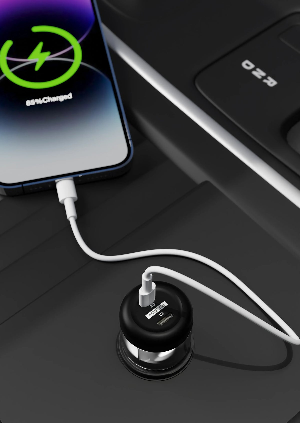 Powerology Crystalline Series Car Charger PD 35w Transparent Grey – image 7