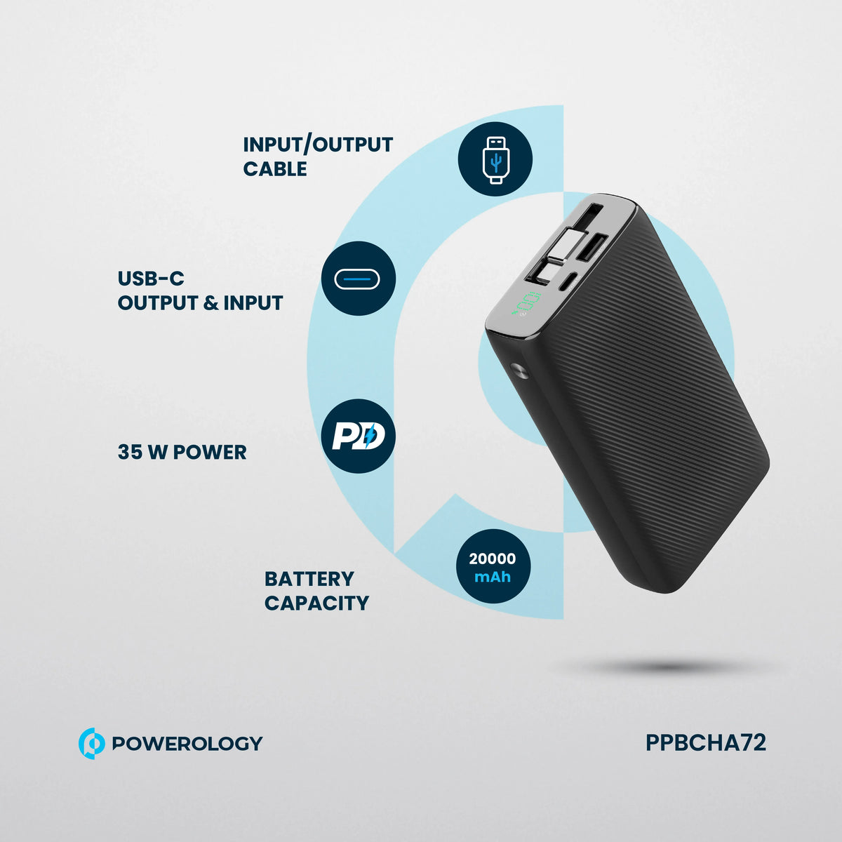 Powerology 20000mAh Retractable Cable Power Bank Black – image 15