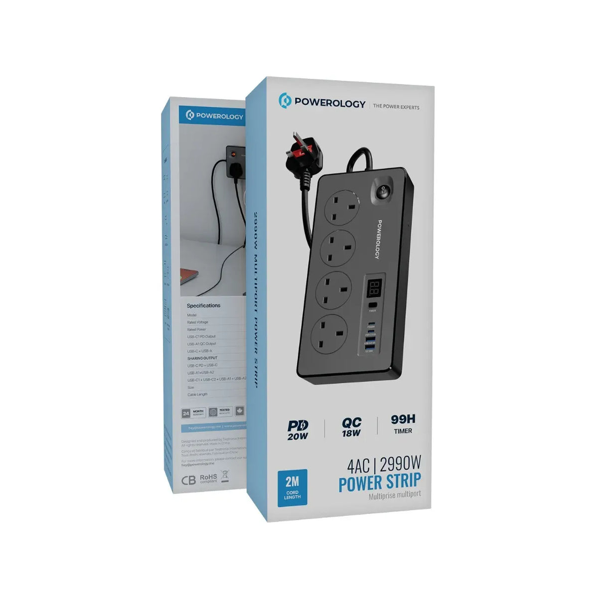 Powerology 4ac 2990w Power Strip Black – image 3