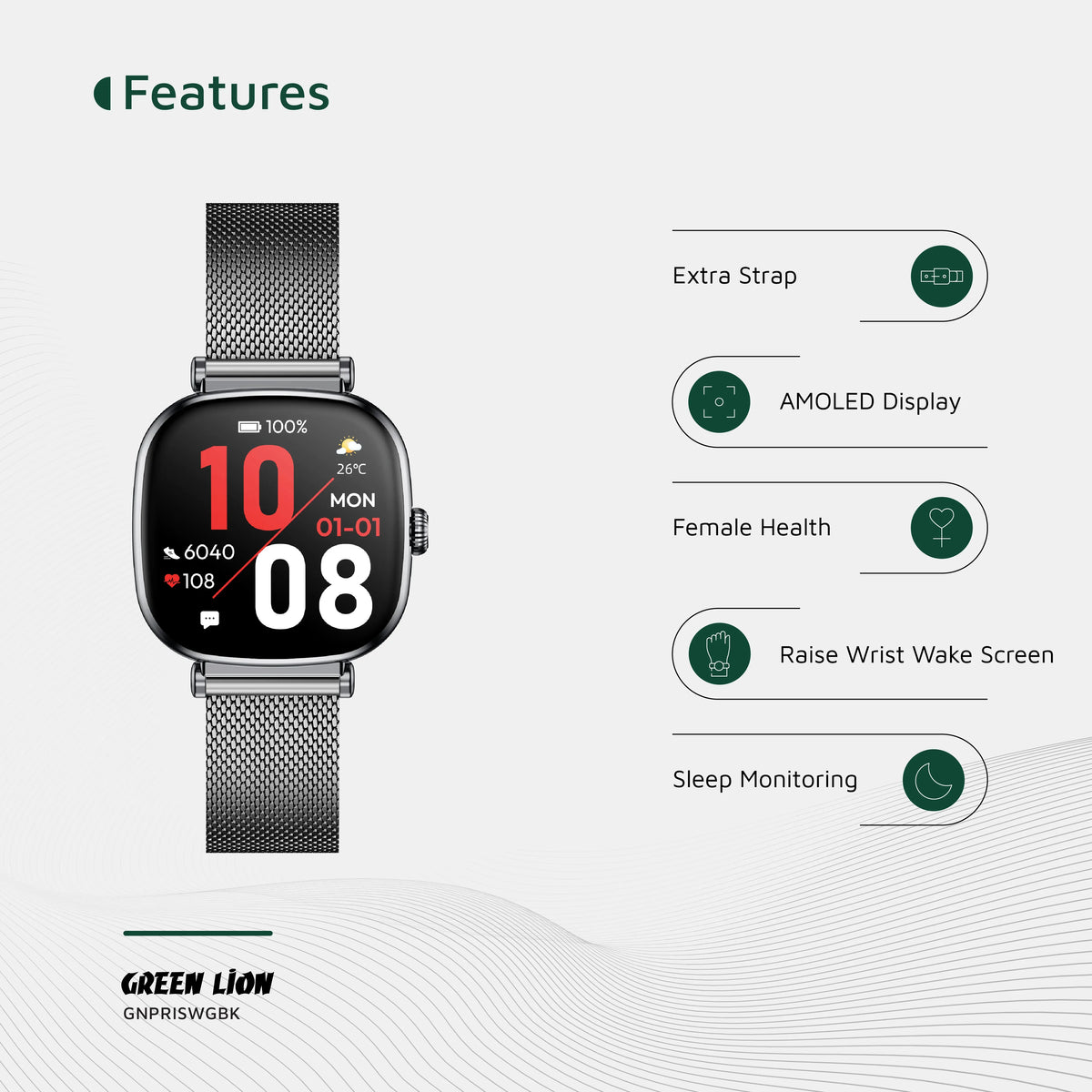 Green Lion Princess Smart Watch - GlossyBlack – image 11