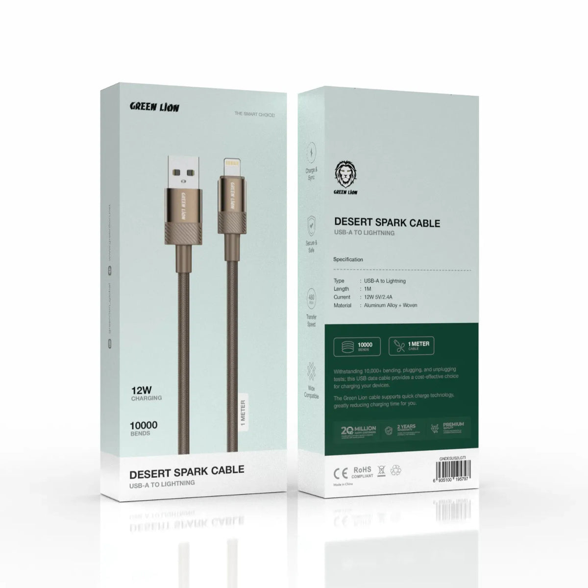 Green Lion Desert Spark Cable USB A to Lightning 12w Desert Titanium – image 3