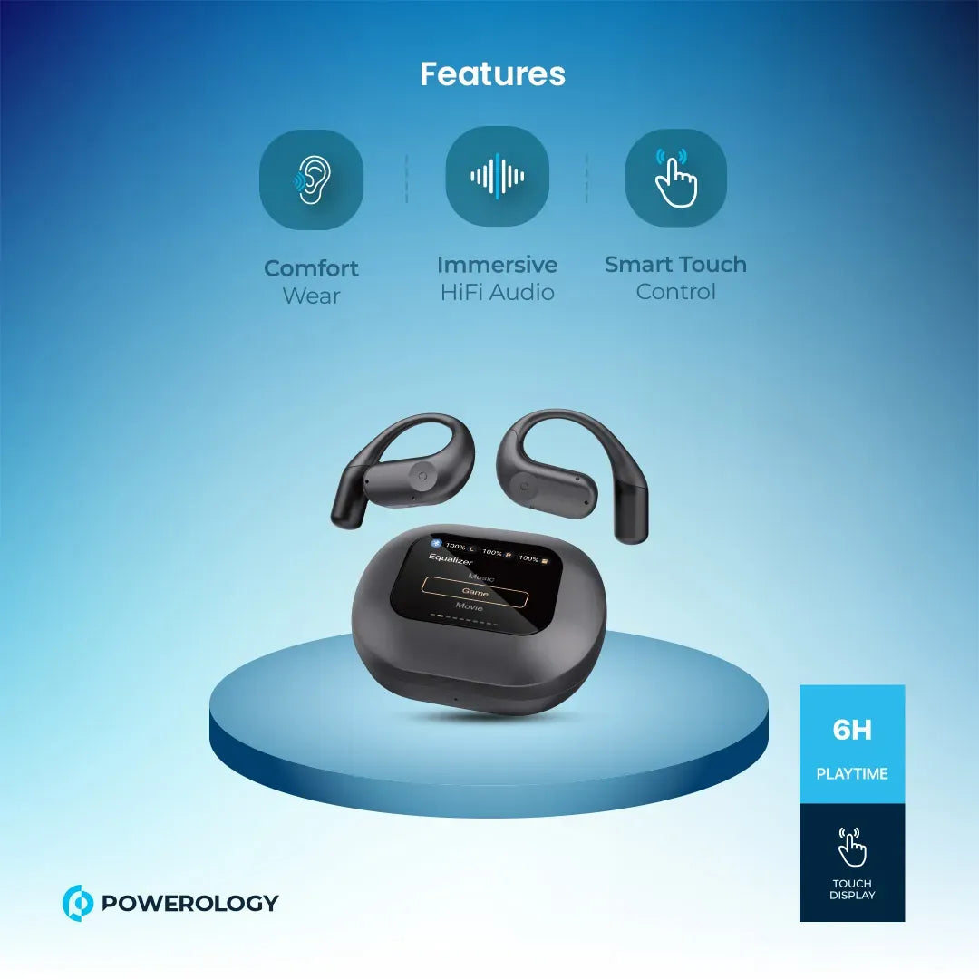 Powerology Air Conduction Enc Tws Earbuds and Charging Case with Display 60mAh Black – image 7