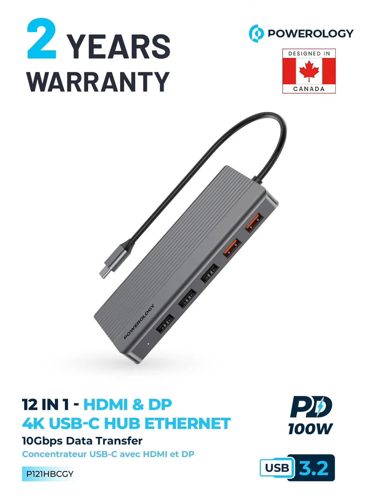 Powerology 12 in 1 Hdmi Displayport USB C Hub Ethernet Gray – image 7