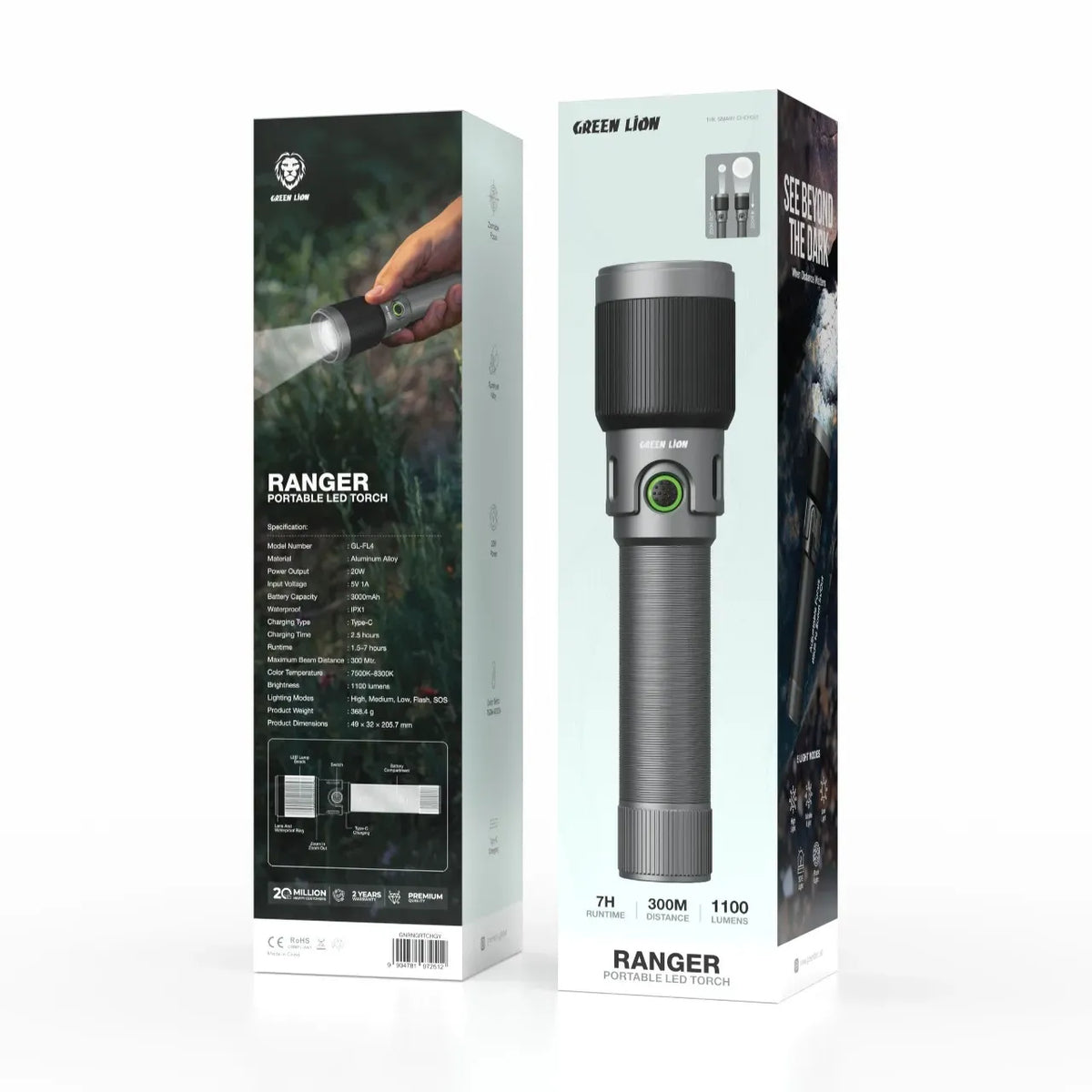 Green Lion Ranger Portable LED Torch Gray – image 4