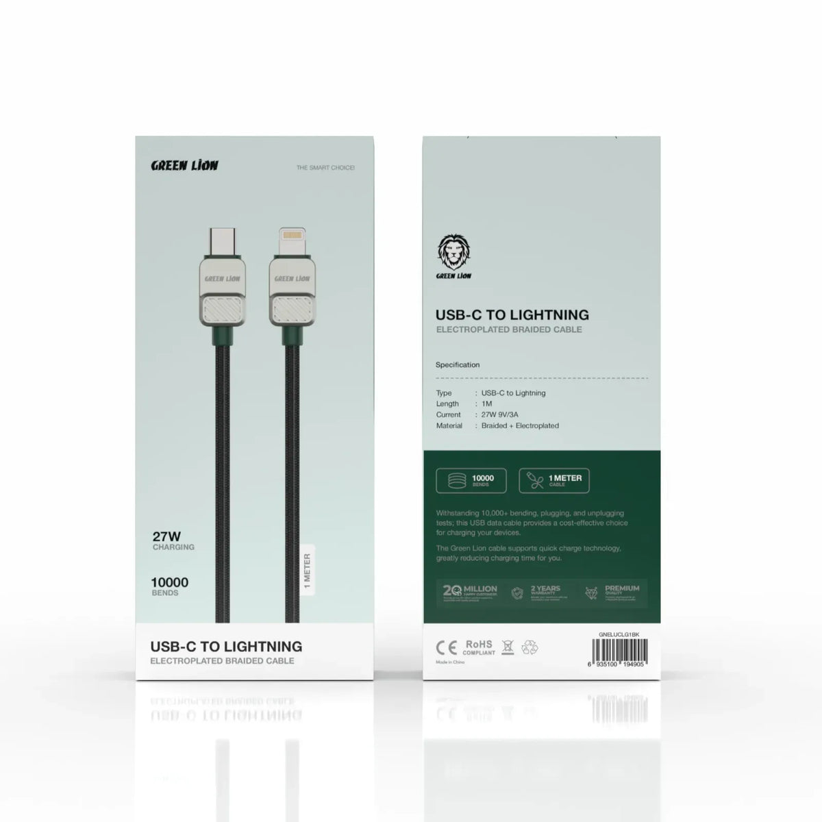 Green Lion USB C to Lightning Electroplated Braided Cable Black Dark Green – image 3