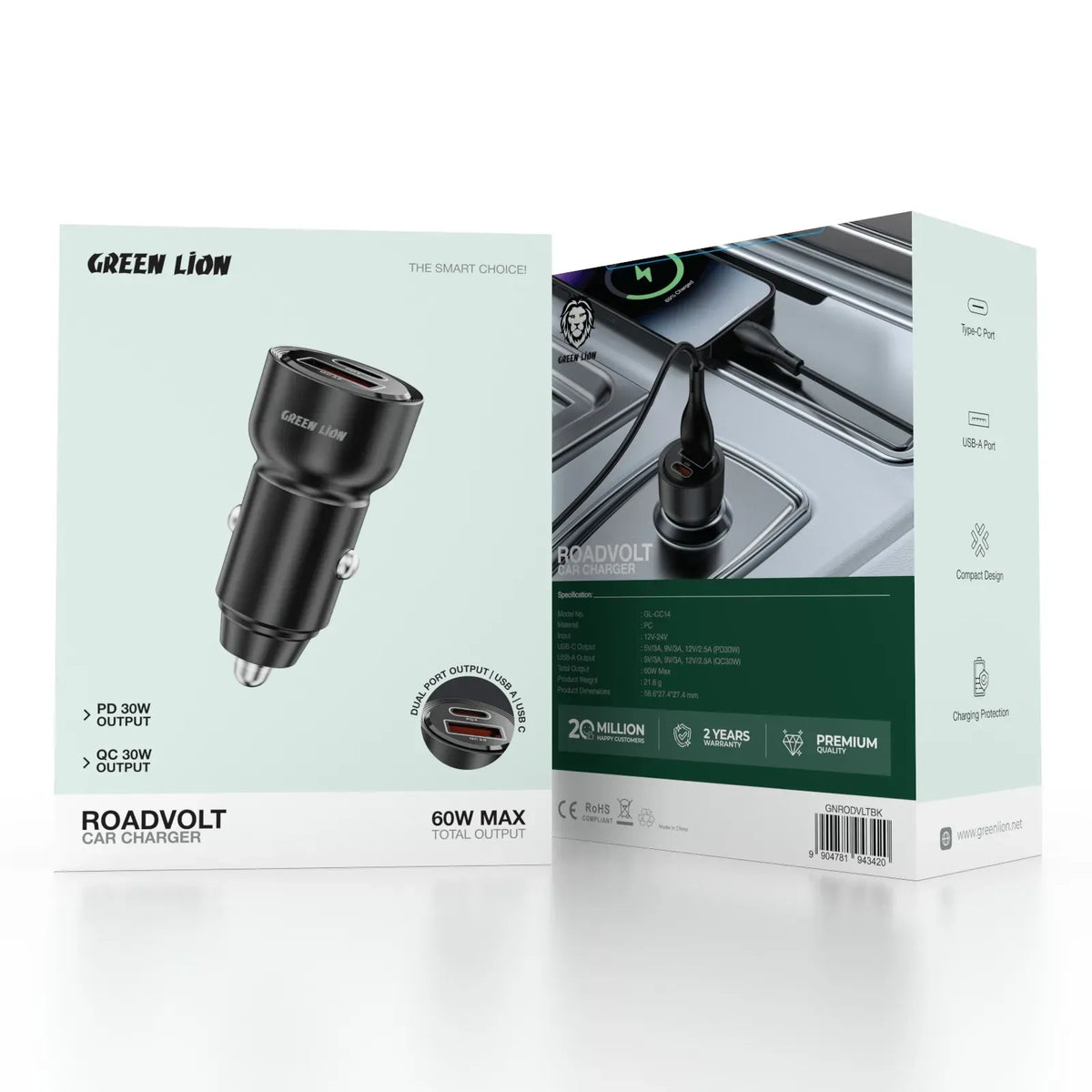Green Lion Road Volt Car Charger PD+QC 60 W - Black – image 4