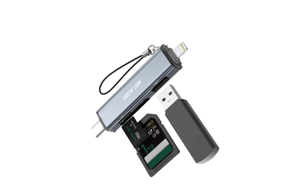 Green Lion 3 in 1 Card Reader with USB C Lightning Connectivity Gray – image 3