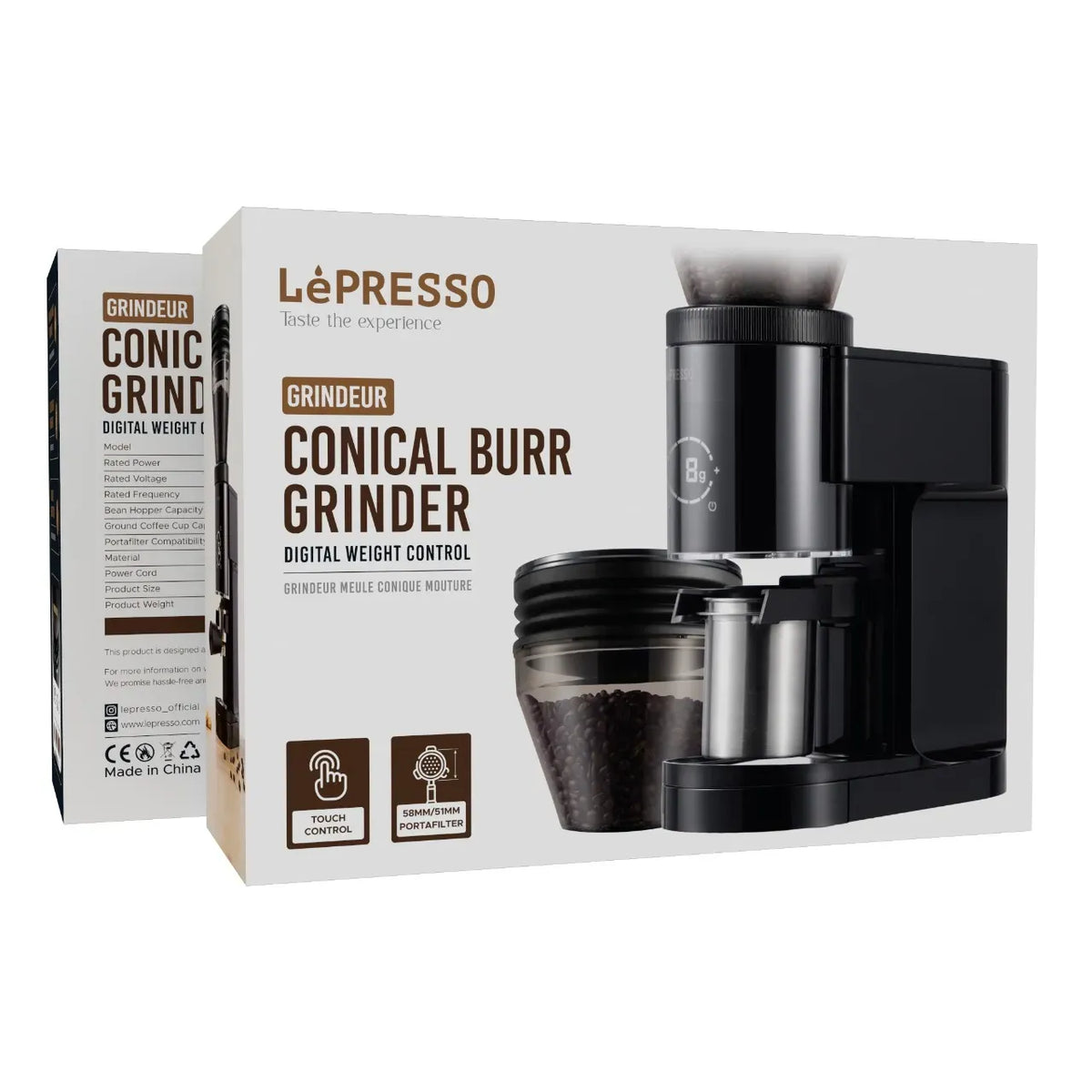 LePresso Grindeur Conical Burr Grinder with Digital Weight Control Black – image 6