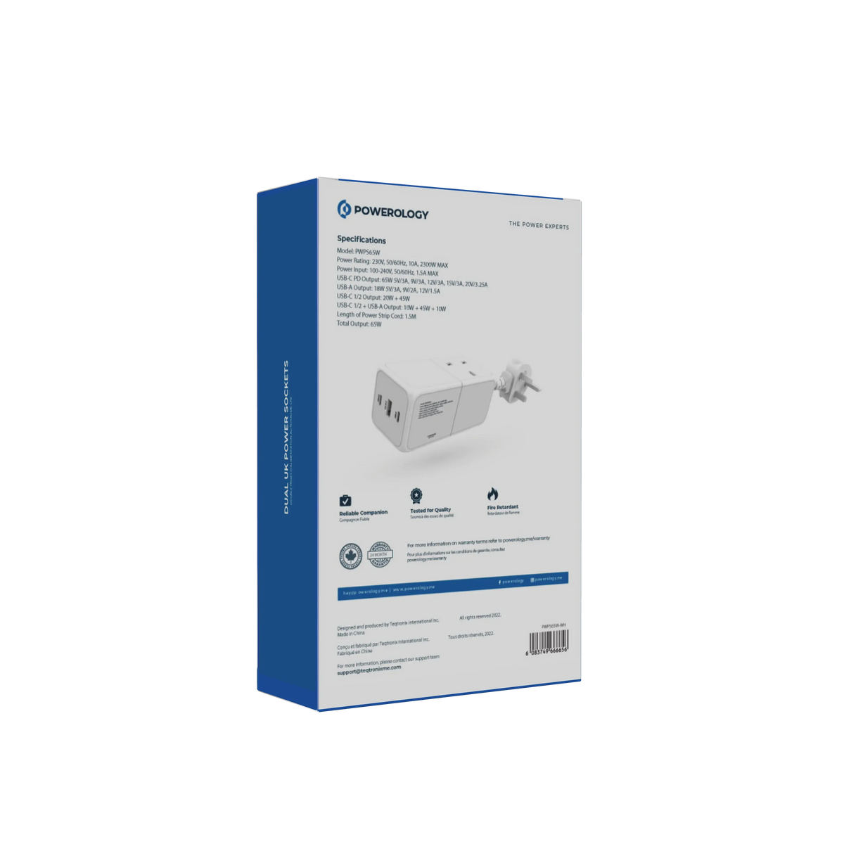 Powerology 65 WPower Strip With Dual Power Sockets - White – image 12