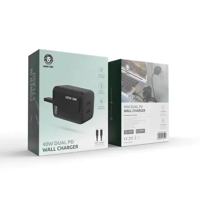 Green Lion 40w Dual PD Wall Charger with USB C to USB C Cable Black – image 3