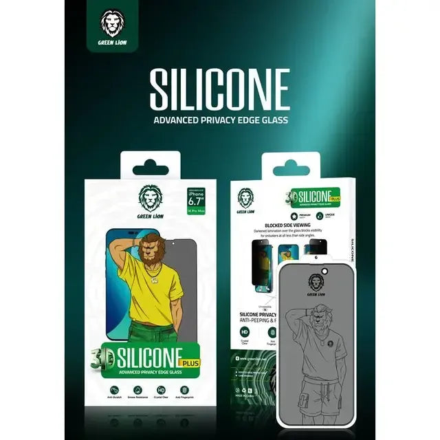 Green Lion 3d Silicone Privacy HD Glass Screen Protector Black Edge Privacy for Iphone 14 Series – image 8
