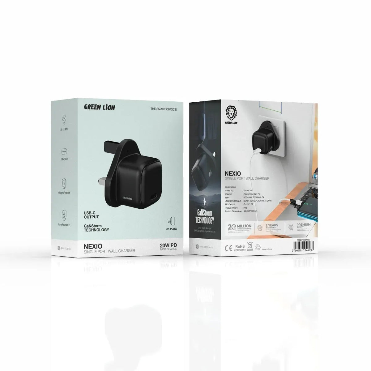 Green Lion NEXIOSingle Port Wall Charger UKPlug 20 W 1 C - Black