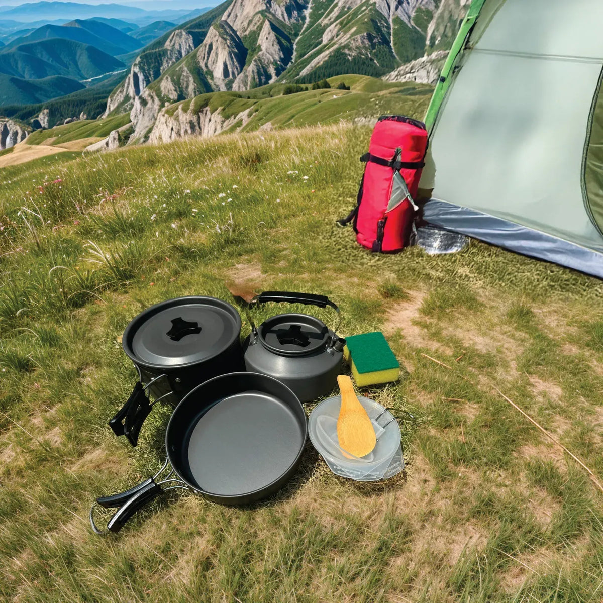 Green Lion 7 in 1 Camping Cookware Black – image 8