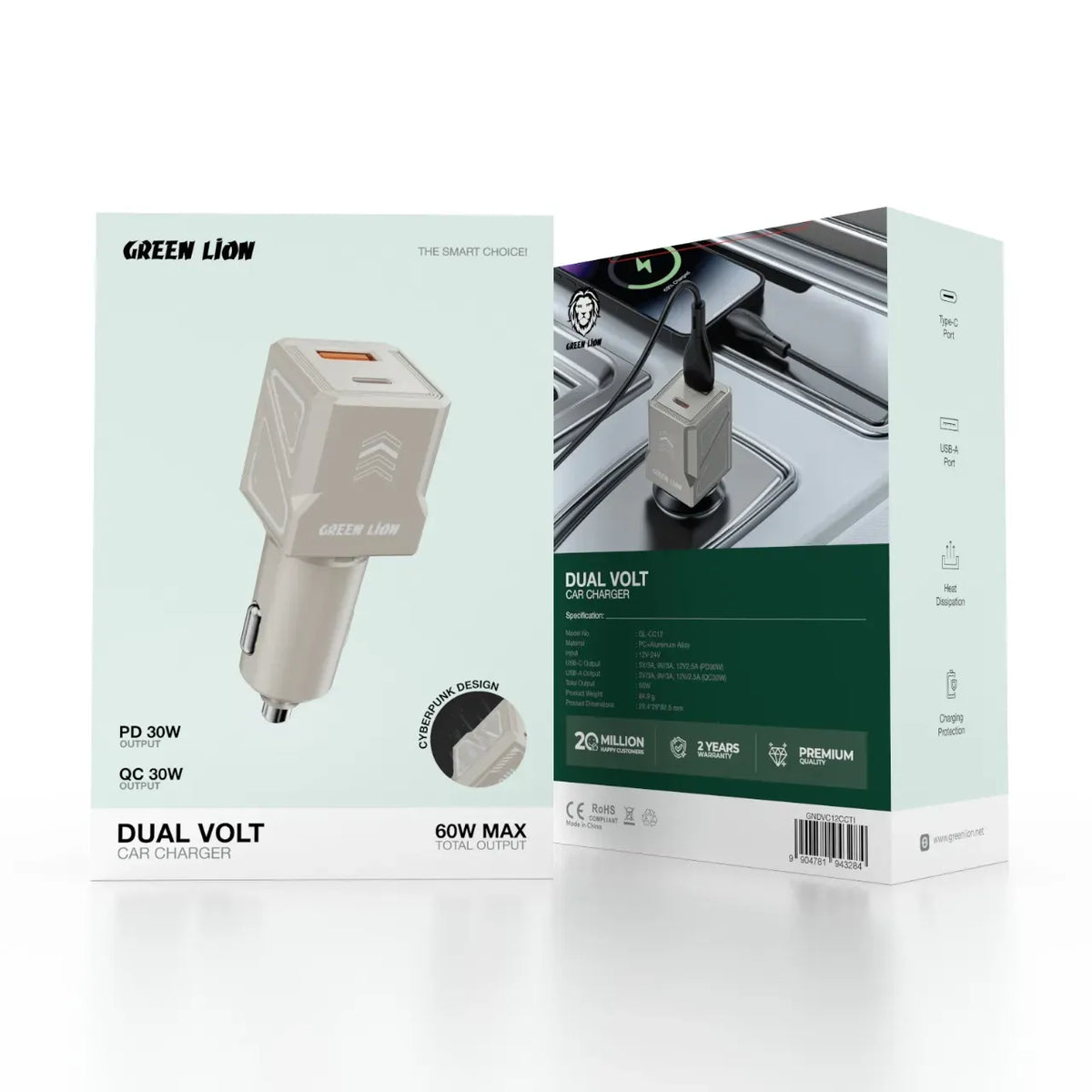 Green Lion Dual Volt Car Charger PD+QC 60 W - Titanium – image 3