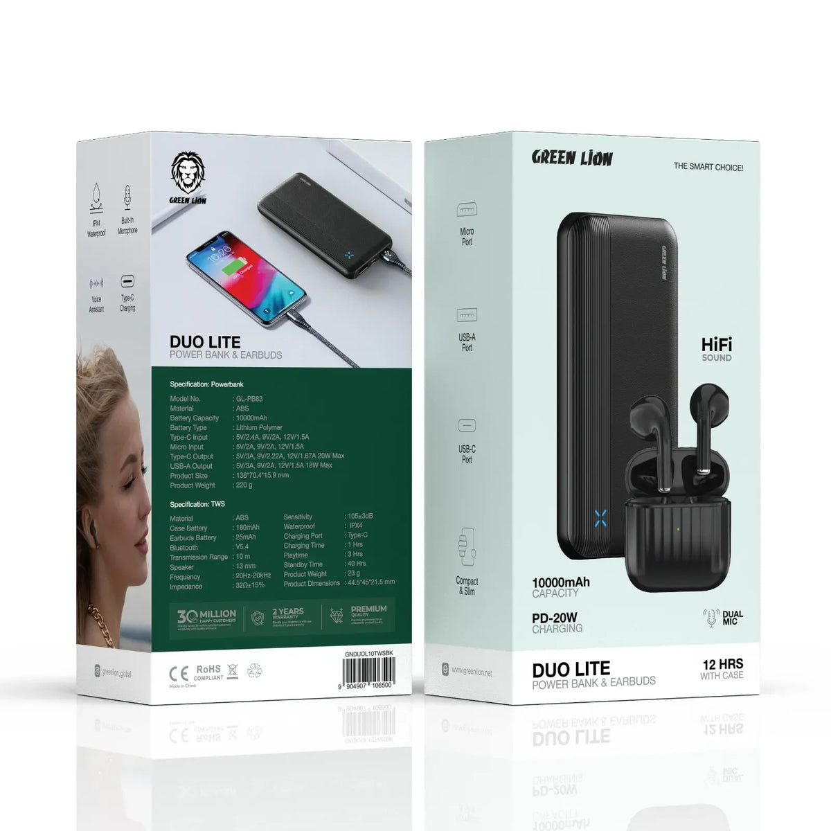 Green Lion Duo Lite Power Bank Earbuds Black – image 3