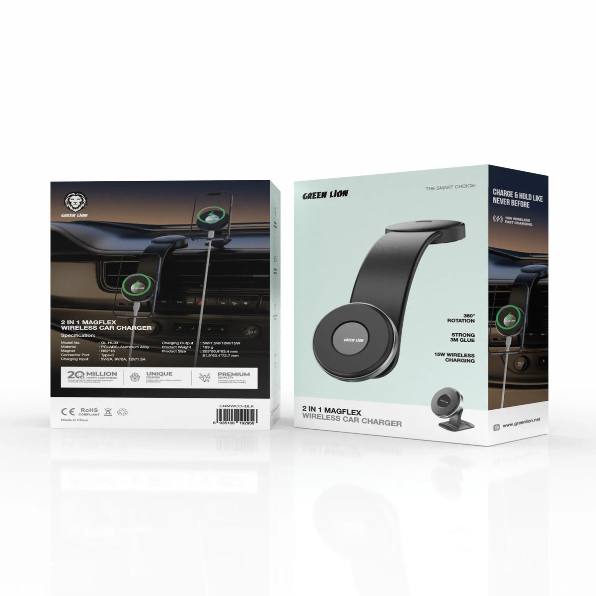 Green Lion 2 In1 Magflex Wireless Car Charger Black – image 6