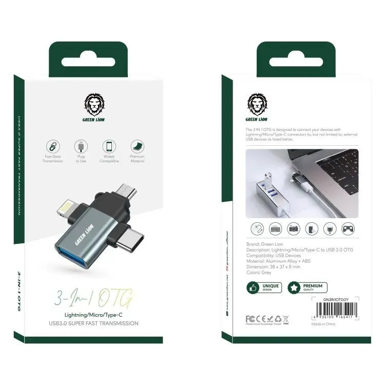 Green Lion 3 in 1 Otg Lightning Micro Type C Gray – image 6