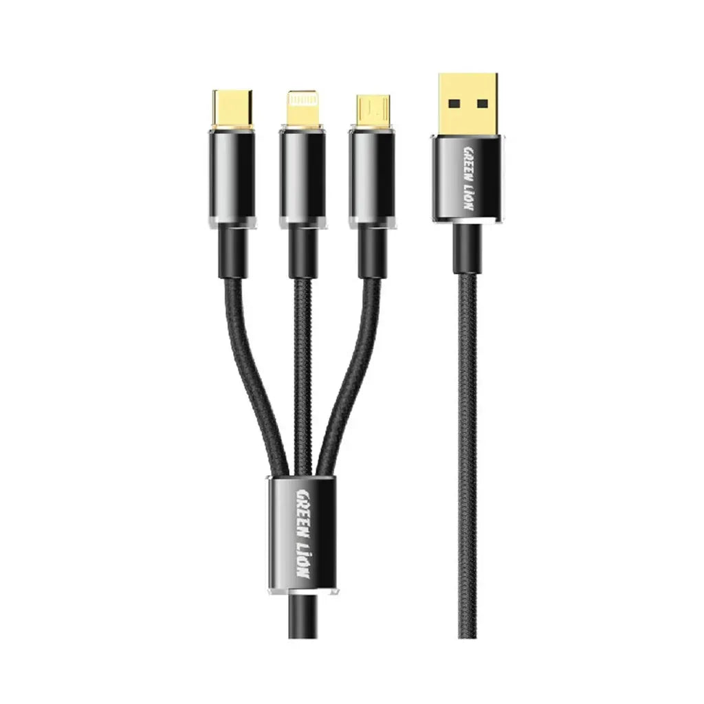 Green Lion Transparent 3 in 1 Braided Cable USB C Lightning Micro 1m Black – image 2