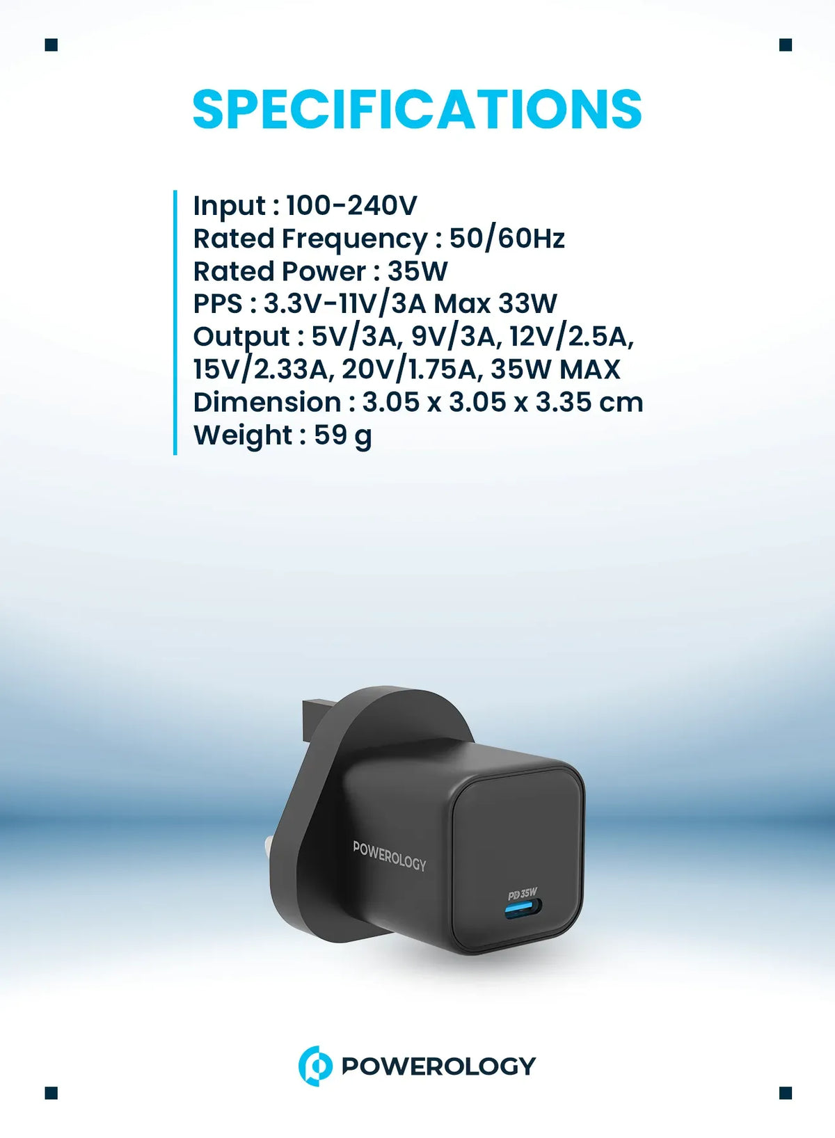 Powerology 35w Single Port Type C Gan Charger with Uk Plug Black – image 4